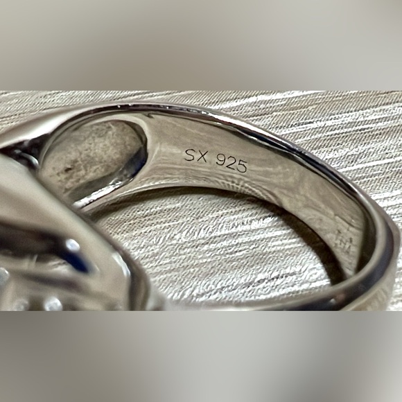 Vintage Designer Signed (SX) Sterling Silver Blue Jade & Sapphire Ring, Size 6 - Picture 10 of 14